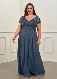 Azazie Dunja Brudens mor kjoler A-Line V-hals blonde Chiffon Gulv-længde Kjole image7
