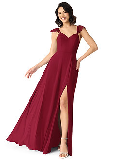 Azazie Everett Bridesmaid Dresses Burgundy A-Line V-neck Ruched Chiffon Dress image1