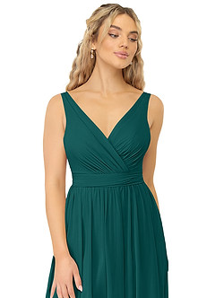 Azazie Kora Robes de demoiselle d'honneur Robe Trapèze en Mousseline de soie Plissée Paon image6