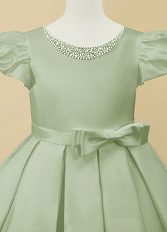 Azazie Jewel Flower Girl Dresses Dusty Sage Ball-Gown Pleated Matte Satin Dress image7
