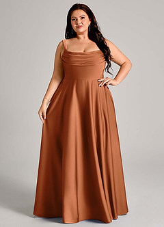 Azazie Shaude Bridesmaid Dresses Copper A-Line Pleated Stretch Satin Dress image12