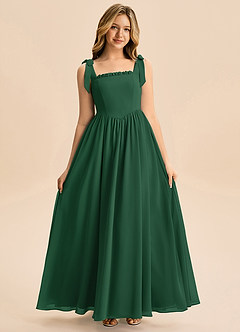 Azazie Delia Junior Abito A-Line in Chiffon Fiocco Verde Scuro image3