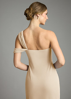 Azazie Tati Bridesmaid Dresses Champagne Sheath Off the Shoulder Mesh Dress image6