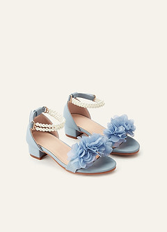 front Escarpins à talons carrés en mousseline 3D ornés de fleurs et de perles, avec bride cheville et bout ouvert, pour petites et grandes filles