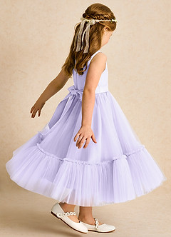 Azazie Miracle Flower Girl Dresses Lilac A-Line Bow Matte Satin Dress image5