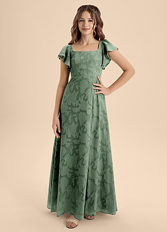 Azazie Bondi Junior Vestido de Matcha de Devorado Floral de Corte En A con Lazo image4