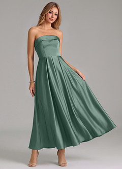 Azazie Lucienne Bridesmaid Dresses Eucalyptus A-Line Pleated Stretch Satin Dress image7
