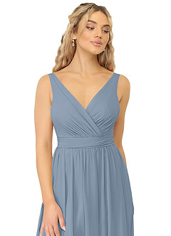 Azazie Kora Bridesmaid Dresses Dusty Blue A-Line Pleated Chiffon Dress image6