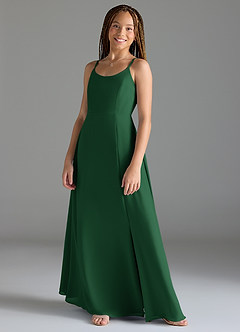 Azazie Moira Junior Dark Green A-Line with Pockets Chiffon Dress image3