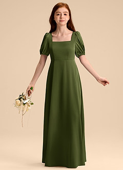 Azazie Briar Junior Robe Trapèze en Satin extensible Arc Olive image5