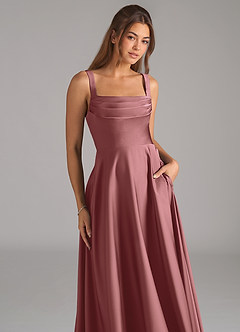 Azazie Shaude Bridesmaid Dresses Amethyst A-Line Pleated Stretch Satin Dress image2