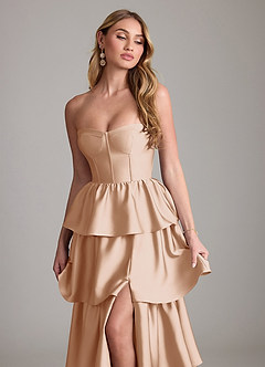 Azazie Faye Bridesmaid Dresses English Rose A-Line Ruched Stretch Satin Dress image5