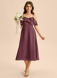 Azazie Kamilla Junior Abito A-Line in Chiffon a Spalla Scoperta Sangria image4