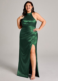 Azazie Jemma Bridesmaid Dresses Dark Green Sheath Pleated Metallic Satin Dress image10