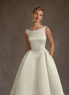 Azazie Odette Wedding Dresses Cream Ball-Gown Boatneck Satin Dress image7