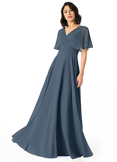 Azazie Pamela Bridesmaid Dresses Neptune A-Line V-Neck Pleated Chiffon Dress image1