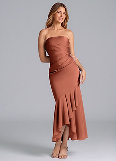Azazie Danie Bridesmaid Dresses Clay Sheath Strapless Chiffon Dress image1