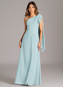 Azazie Tella Bridesmaid Dresses Sea Glass A-Line One Shoulder Chiffon Dress image2