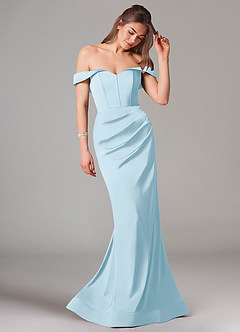 Azazie Everly Bridesmaid Dresses Sky Blue Mermaid Off the Shoulder Stretch Satin Convertible Dress image6