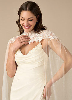 front Azazie Guadalupe Lace Tulle Wrap