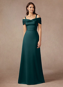 Azazie Amelia Mother of the Bride Dresses Pine A-Line Off the Shoulder Stretch Satin Dress image5