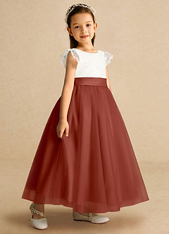 Azazie Pookie Flower Girl Dresses Auburn A-Line Lace Tulle Dress image2