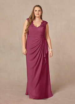 Azazie Gladys Abiti per la Madre della Sposa Abito A-Line in Chiffon in Pizzo con Scollo Queen Anne Gelso image7