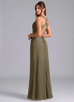 Azazie Evadne Robes de demoiselle d'honneur Robe Trapèze en Mousseline de soie Plissée Vert Saule image2