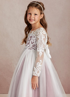 Azazie Elodie Flower Girl Dresses Ivory Vintage Mauve Ball-Gown Lace Dress image6