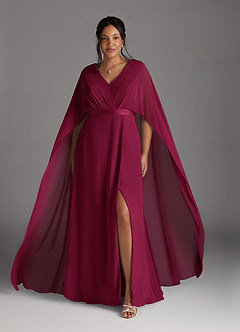 Azazie Isa vestidos de madre de la novia Vestido Borgoña de Gasa de Corte en A con Cuello en V plisado image7