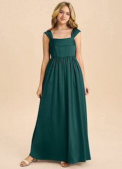 Azazie Hattie Junior Pine A-Line Pleated Stretch Satin Dress image8