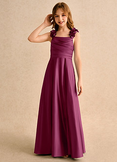 Azazie Rosita Girls Formal vestidos de niña de las flores Vestido de Mora de Satin Mate de Corte en A con Plisado image6