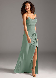 Azazie Deandra Bridesmaid Dresses Silver Sage Mermaid Pleated Chiffon Dress image4