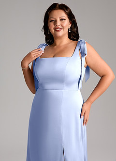 Azazie Frostine Bridesmaid Dresses Ice A-Line Bow Stretch Satin Dress image12