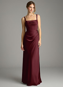 Azazie Alouette Bridesmaid Dresses Cabernet Mermaid Pleated Stretch Satin Dress image3