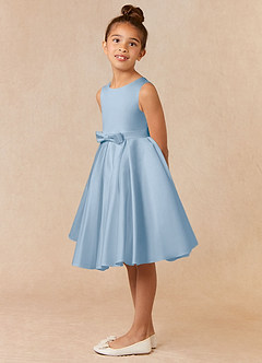 Azazie Coco Flower Girl Dresses Powder Blue A-Line Bow Matte Satin Dress image2