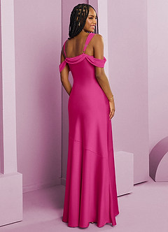 Barbie ♥ Azazie Jurken voor bruidsmeisjes Jurk van Stretch Satijn met Kolom Geplooid Barbie Roze image2