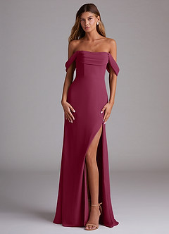 Azazie Saige Bridesmaid Dresses Mulberry A-Line Off the Shoulder Chiffon Convertible Dress image1