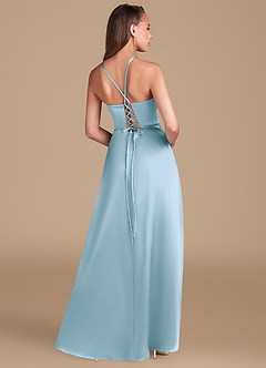 Azazie Maksim Bridesmaid Dresses Sky Blue A-Line Metallic Satin Dress image5