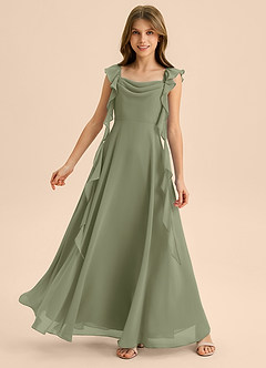 Azazie Carmin Junior Pistachio A-Line Ruched Chiffon Dress image1