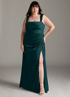 Azazie Jesaphine Bridesmaid Dresses Pine Sheath Bow Stretch Satin Dress image8