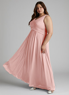 Azazie Flora Robes de demoiselle d'honneur Robe Trapèze en Mousseline de soie Plissée Rose Poudré image12