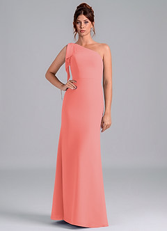 Azazie Rinna Bridesmaid Dresses Coral Mermaid One Shoulder Chiffon Dress image1