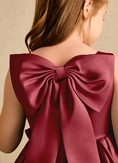 Azazie Jessie Flower Girl Dresses Pomegranate A-Line Bow Matte Satin Dress image8
