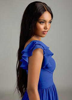 Azazie Anaya Vestidos de damas de honor Vestido de Azul Real de Gasa de Corte en A con Plisado image7