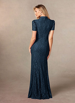 Azazie Carleannia Finale sale Zeemeermin Jurk van Chiffon Kant Donkere Marine image2