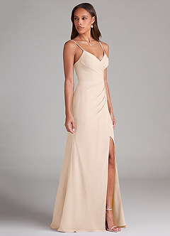 Azazie Maci Robes de demoiselle d'honneur Robe Fourreau en Mousseline de soie Plissée Albâtre Blanc image4