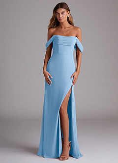 Azazie Saige Bridesmaid Dresses Powder Blue A-Line Off the Shoulder Chiffon Convertible Dress image1