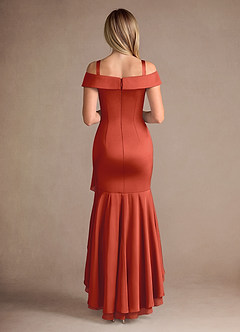 Azazie Billings Mother of the Bride Dresses Rust Mermaid Off the Shoulder Stretch Satin Dress image8