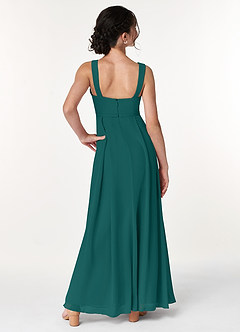 Azazie Simoan Junior Abito A-Line in Chiffon Scollo a Cuore Verde Pavone image2